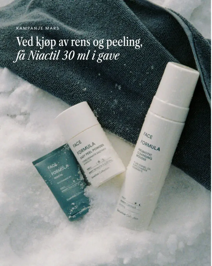Kjøp valgfri rens og peeling fra Face Formula og få Niactil 30 ml i gave.